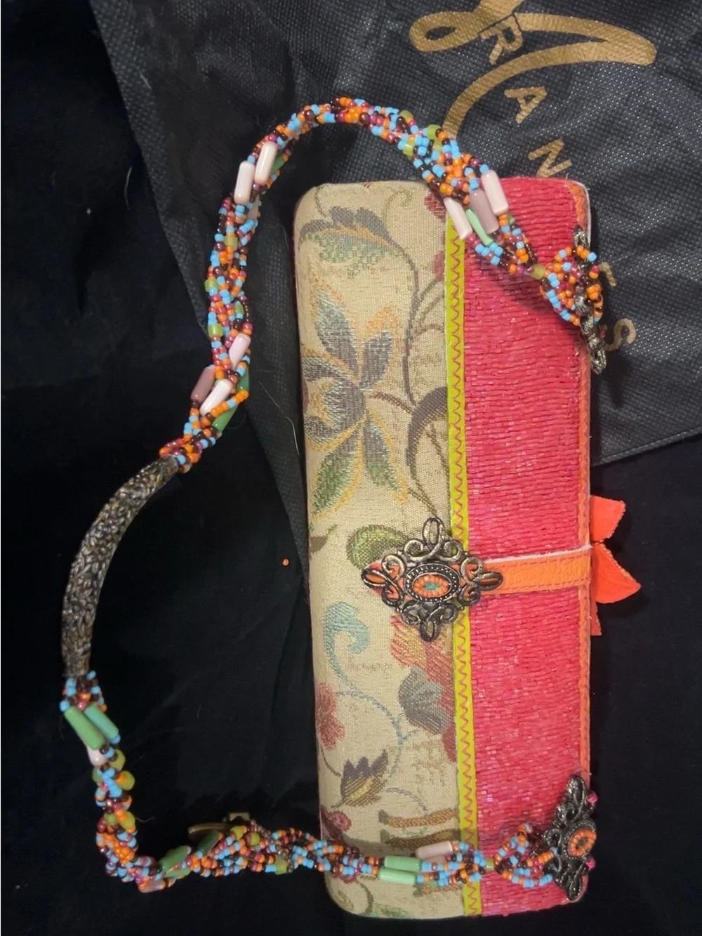 Colorful Mary Frances Floral Beaded Strap Clutch - Pink and Multi